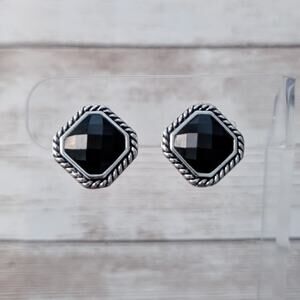 Vintage TJC Clip On Earrings Black & Silver Tone